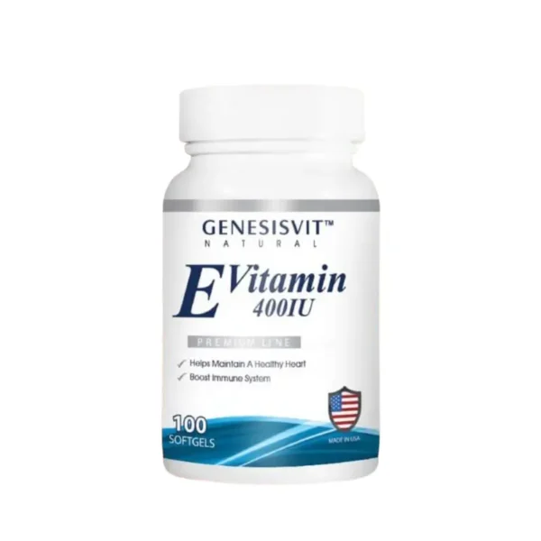 IMG_7358 Genesisvit Vitamin E 400 IU 100Softgels جينسيس فيتامين اي ٤٠٠وحده دولية ١٠٠كبسولة
