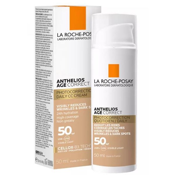 La-Roche-Posay-Anthelios-Age-Correct-CC-Cream-Spf50,-50ML La Roche-Posay Anthelios Age Correct CC Cream Spf50, 50ML لاروش بوساي أنثيليوس كريم واقي شمس بلون ضد التجاعيد بمعامل حماية 50، 50 مل