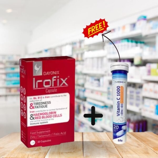 dfd1b591-ab40-4a10-a1a4-917fb93a2ee3 Irofix 30 Capsules + Nexx Vitamin C &D3 + Zinc Efferescent 20 Tablets